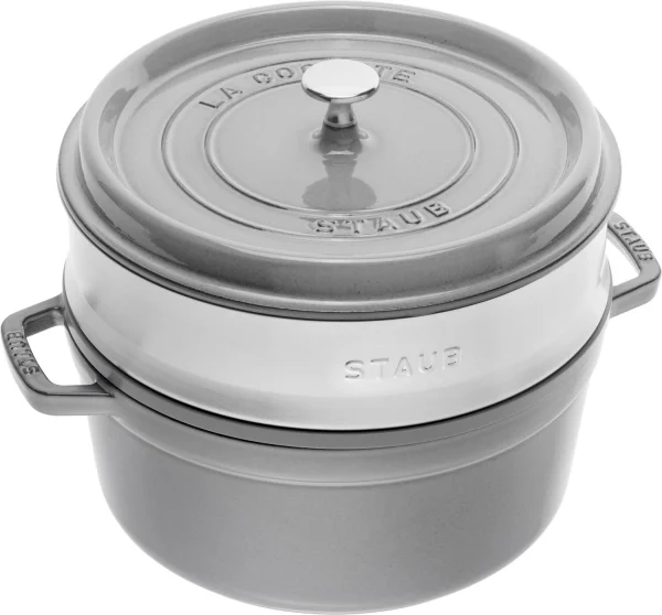 Staub Cocotte Rund Aus Gusseisen Mit Dämpfeinsatz In Graphitgrau 1