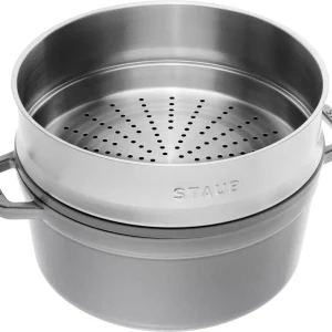 Staub Cocotte Rund Aus Gusseisen Mit Dämpfeinsatz In Graphitgrau 11