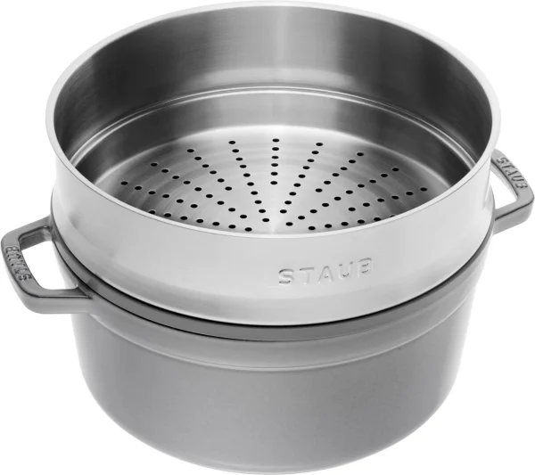 Staub Cocotte Rund Aus Gusseisen Mit Dämpfeinsatz In Graphitgrau 3