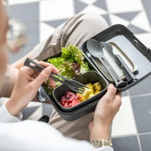Koziol Lunch Box Candy Ready Mit Besteck-Set In Grau 9